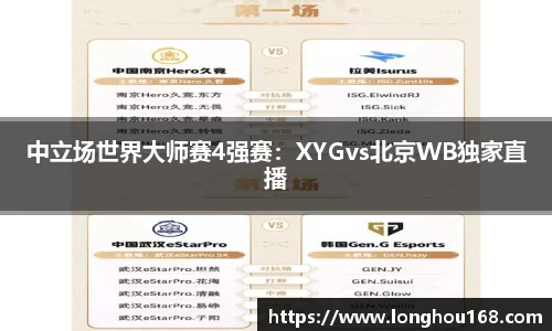 中立场世界大师赛4强赛：XYGvs北京WB独家直播